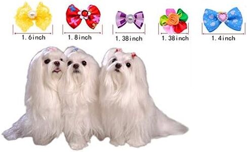 Yagopet 50pcs/Pack Cute New Dog Hair Bows Pairs Rhinestone Pearls Flowers Topknot Mix Styles Dog Bows Pet Grooming Products Mix Colors Pet Hair Bows Topknot Rubber Bands in Saudi Arabia