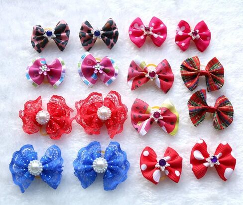 Yagopet 50pcs/Pack Cute New Dog Hair Bows Pairs Rhinestone Pearls Flowers Topknot Mix Styles Dog Bows Pet Grooming Products Mix Colors Pet Hair Bows Topknot Rubber Bands in Saudi Arabia