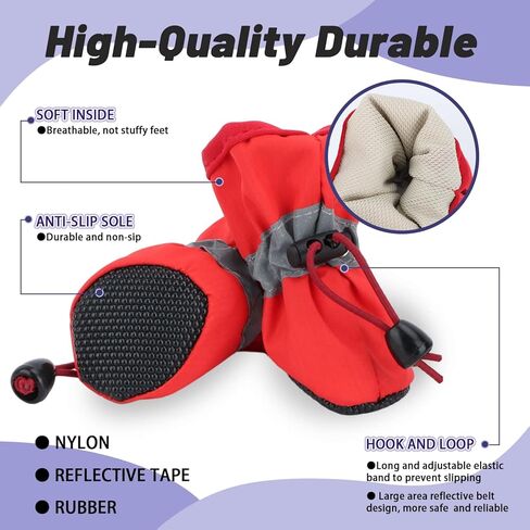 4PCs Dog Boots Dog Shoes Pow Protector for Summer Hot Pavement for Small Medium Dogs Cat with Non-Slip Sole and Reflective Straps(Red,Size 3) in Kuwait