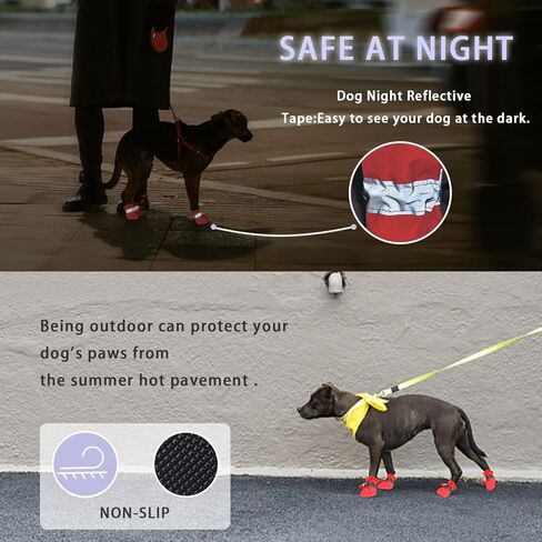 4PCs Dog Boots Dog Shoes Pow Protector for Summer Hot Pavement for Small Medium Dogs Cat with Non-Slip Sole and Reflective Straps(Red,Size 3) in Kuwait