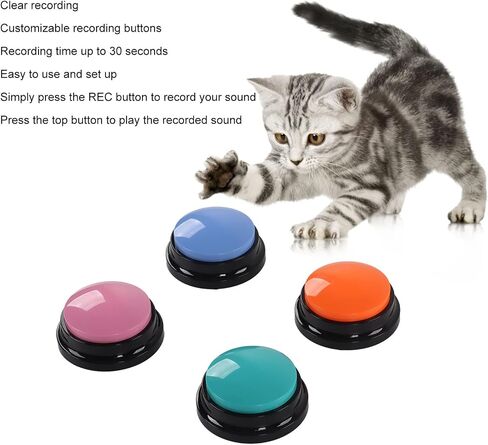 Sanpyl Dog Buttons for Communication, Voice Recording Buttons 30 Seconds Record Pet Training Buzzer, Dog Talking Button Set 4 Packs, Easy to Press, Funny Gift for Dog Cat Pet Training in Saudi Arabia
