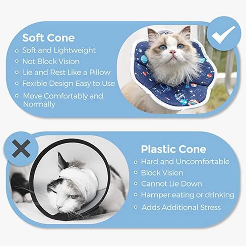 Soft Cat Cone,and Pet Teaser Cat Toy Recovery Cone Collar for Cats After Surgery to Stop Licking Scratching,Elizabethan Collar of Shame Alternative for Kitten Puppy (L) in Kuwait