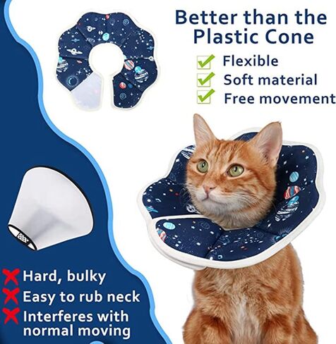 Soft Cat Cone,and Pet Teaser Cat Toy Recovery Cone Collar for Cats After Surgery to Stop Licking Scratching,Elizabethan Collar of Shame Alternative for Kitten Puppy (L) in Kuwait