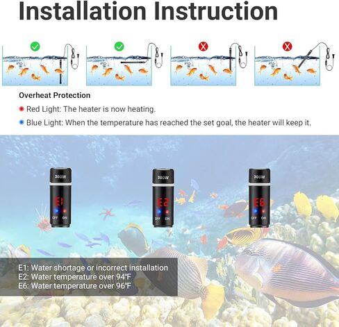 INKBIRDPLUS 300 واط سخان حوض السمك الغاطس من التيتانيوم لخزان الأسماك ترموستات تلقائي مع قراءة درجة الحرارة الرقمية LED وجهاز التحكم في درجة الحرارة الخارجية للمياه المالحة والمياه العذبة in Kuwait