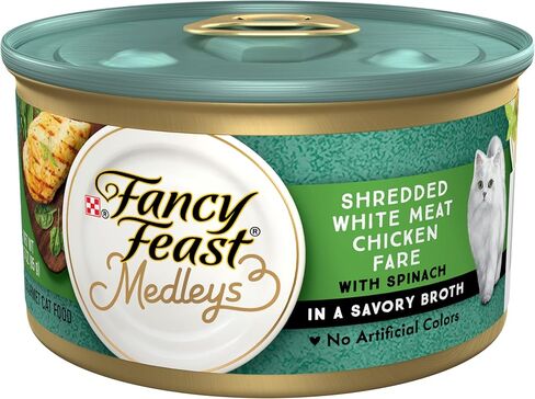 Purina Fancy Feast Wet Cat Food Medleys Shredded White Meat Chicken Fare With Spinach in Savory Cat Food Broth - (24) 3 oz. Cans in Saudi Arabia