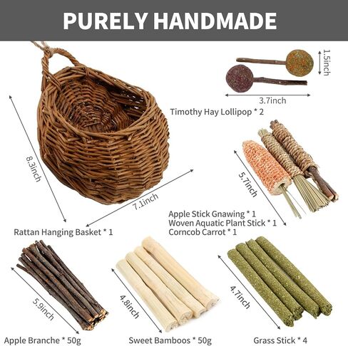 AYAWOW أرنب مضغ اللعب شينشيلا الأرنب الفئران اللعب الروطان سلة معلقة مع تيموثي القش الطبيعية العصي مضغ يعامل لأسنان خنزير غينيا الهامستر الأرنب أرنب in Kuwait