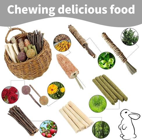 AYAWOW أرنب مضغ اللعب شينشيلا الأرنب الفئران اللعب الروطان سلة معلقة مع تيموثي القش الطبيعية العصي مضغ يعامل لأسنان خنزير غينيا الهامستر الأرنب أرنب in Kuwait