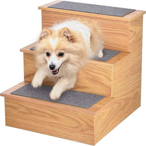 AdirPets Deluxe 3-Step Pet Stairs with Non-Slip Surface and Carpeted Treads - Sleek Pet Steps for Small Dogs, Cats, Elderly or Disabled Pets - Supports Up to 175lbs Weight - Black in Kuwait