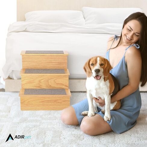 AdirPets Deluxe 3-Step Pet Stairs with Non-Slip Surface and Carpeted Treads - Sleek Pet Steps for Small Dogs, Cats, Elderly or Disabled Pets - Supports Up to 175lbs Weight - Black in Kuwait