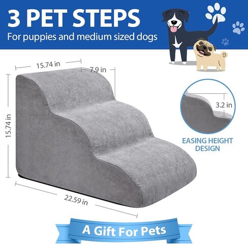 Dog Stairs for Small Dogs -3 Tiers Pet Steps for Bed and Couch, 16 inch Anti-Skid Dog Ramp with Removable Cover for Short-Legged Dogs, Arthritic Dogs or Senior Dogs in Kuwait