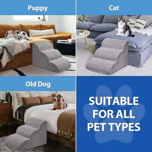 Dog Stairs for Small Dogs -3 Tiers Pet Steps for Bed and Couch, 16 inch Anti-Skid Dog Ramp with Removable Cover for Short-Legged Dogs, Arthritic Dogs or Senior Dogs in Kuwait