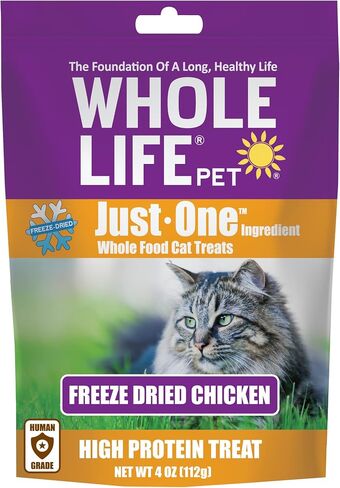 Whole Life Cat Just One Chicken Freeze Dried Cat Treats - Human Grade High Protein Food, Healthy Training Snacks, Freeze Dried Chicken Food Toppers, USA Made Natural Treats - 4 oz (Pack of 1) in Kuwait