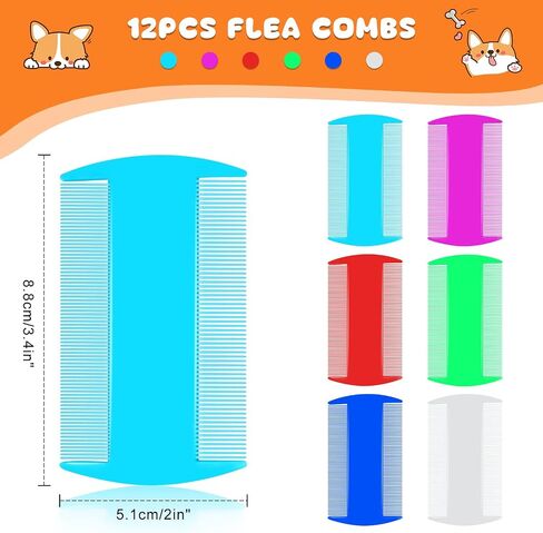 12Pcs Flea Comb for Cats Dogs, Cat Dog Flea Comb with Double Side Tooth, Flea Brush for Dogs Cats with Fine Tooth for Effective Flea Removal, Pet Flea and Tick Comb for Small Cats, Dogs, Kitten Indoor in Kuwait