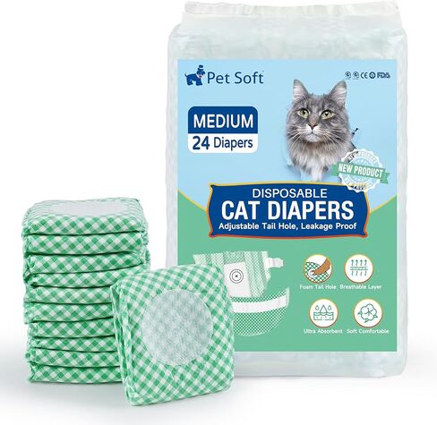 Pet Soft Disposable Cat Diapers - Diapers for Female & Male Cats, Puppy Doggie Diapers for Female Dogs with Adjustable Foam Tail Hole, 24pcs XSmall in Saudi Arabia