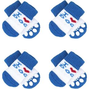 Comfpet Anti-Slip Dog Socks, 8 Pieces Paw Protectors & Toe Grips for Indoor Hardwood Floor and Outdoor Wear, Prevent Licking for Puppy, Large (Blue) in Kuwait