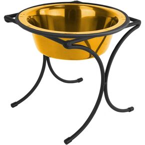 Platinum Pets 1 Cup Bistro Single Raised Feeder with Stainless Steel Wide Rimmed Bowl, 24 Karat Gold, X-Small