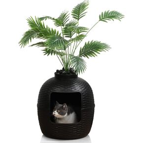 Hidden Litter Box, Large Cat Box Enclosure with Odor Control Carbon Filter and Faux Plant, Black in Saudi Arabia
