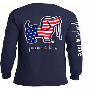 Puppie Love Rescue Dog Adult Unisex Long Sleeve Cotton T-Shirt, USA Pup (Small, Navy) in Kuwait