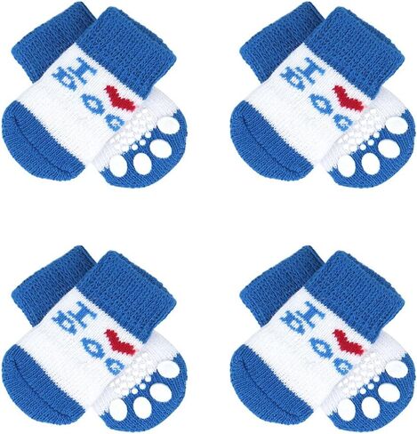 جوارب للكلاب مضادة للانزلاق من كومفيت، 8 قطع واقيات لمخالب الكلاب ومقابض لأصابع القدم للأرضيات الصلبة الداخلية والخارجية، تمنع لعق الجرو، مقاس كبير (أزرق) in Kuwait