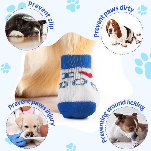 جوارب للكلاب مضادة للانزلاق من كومفيت، 8 قطع واقيات لمخالب الكلاب ومقابض لأصابع القدم للأرضيات الصلبة الداخلية والخارجية، تمنع لعق الجرو، مقاس كبير (أزرق) in Kuwait