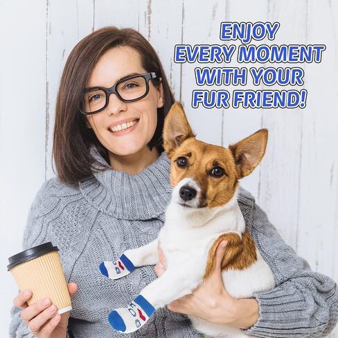 جوارب للكلاب مضادة للانزلاق من كومفيت، 8 قطع واقيات لمخالب الكلاب ومقابض لأصابع القدم للأرضيات الصلبة الداخلية والخارجية، تمنع لعق الجرو، مقاس كبير (أزرق) in Kuwait