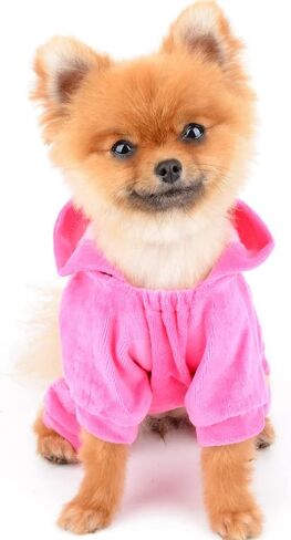 SEIMAI Dog Hoodies Jumpsuit for Small Dog Cat Puppy Rhinestone Crown Soft Velvet Autumn Winter Hooded Pajamas Tracksuit Outfits Sportswear Jacket with Hat Training Outdoor Pink M in Saudi Arabia