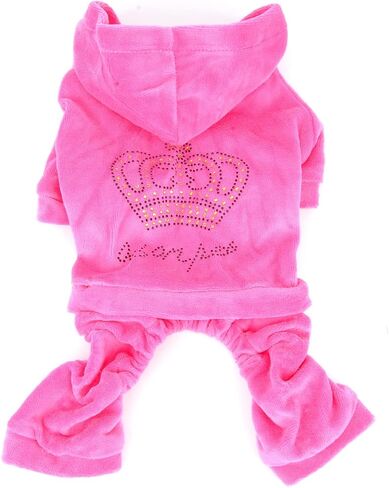 SEIMAI Dog Hoodies Jumpsuit for Small Dog Cat Puppy Rhinestone Crown Soft Velvet Autumn Winter Hooded Pajamas Tracksuit Outfits Sportswear Jacket with Hat Training Outdoor Pink M in Saudi Arabia