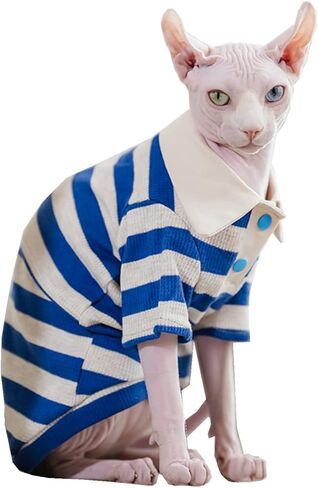 تي شيرت قطني للقطط من Sphynx بدون شعر مع أكمام بلوفر للقطط من أجل Sphynx Cornish Rex، Devon Rex، Peterbald (بولو أسود أخضر، X-Large) in Kuwait