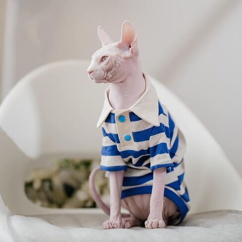 تي شيرت قطني للقطط من Sphynx بدون شعر مع أكمام بلوفر للقطط من أجل Sphynx Cornish Rex، Devon Rex، Peterbald (بولو أسود أخضر، X-Large) in Kuwait