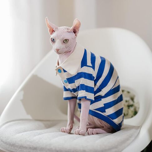 تي شيرت قطني للقطط من Sphynx بدون شعر مع أكمام بلوفر للقطط من أجل Sphynx Cornish Rex، Devon Rex، Peterbald (بولو أسود أخضر، X-Large) in Kuwait