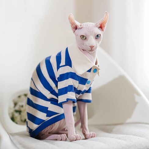 تي شيرت قطني للقطط من Sphynx بدون شعر مع أكمام بلوفر للقطط من أجل Sphynx Cornish Rex، Devon Rex، Peterbald (بولو أسود أخضر، X-Large) in Kuwait