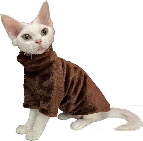 Sphynx Hairless Cat Clothes Solid Soft Faux Fur Sweater Outfit Cute Pullover Autumn Winter Fashion Turtleneck Sphynx Clothes Kitten Cat Apparel (M(4.4-5.5lbs), Candy Green) in Saudi Arabia