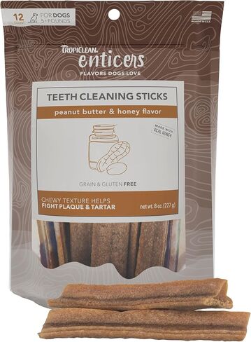TropiClean Enticers Honey Peanut Butter Dog Chews | Dental Dog Treats for Large Dogs, Medium Dogs & Small Dogs 12 Count in Saudi Arabia