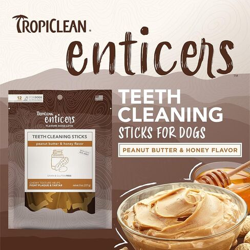TropiClean Enticers Honey Peanut Butter Dog Chews | Dental Dog Treats for Large Dogs, Medium Dogs & Small Dogs 12 Count in Saudi Arabia