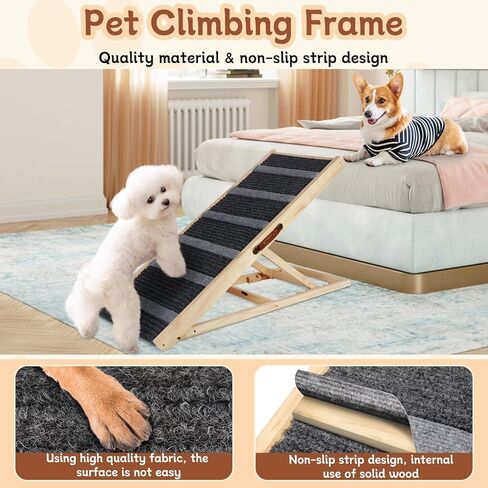 منحدر للكلاب، منحدرات للكلاب الكبيرة، منحدرات أمان للكلاب الصغيرة والكبيرة، بطول 46.4 بوصة و6 ارتفاعات قابلة للتعديل من 12.6 إلى 25.6 بوصة للسيارة والسرير والأريكة والأريكة 200 رطل in Kuwait