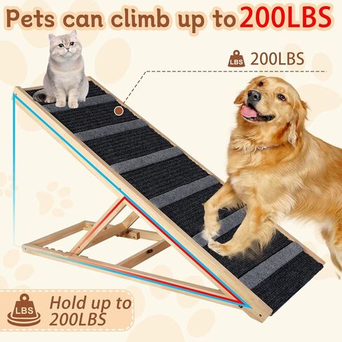 منحدر للكلاب، منحدرات للكلاب الكبيرة، منحدرات أمان للكلاب الصغيرة والكبيرة، بطول 46.4 بوصة و6 ارتفاعات قابلة للتعديل من 12.6 إلى 25.6 بوصة للسيارة والسرير والأريكة والأريكة 200 رطل in Kuwait