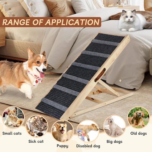 منحدر للكلاب، منحدرات للكلاب الكبيرة، منحدرات أمان للكلاب الصغيرة والكبيرة، بطول 46.4 بوصة و6 ارتفاعات قابلة للتعديل من 12.6 إلى 25.6 بوصة للسيارة والسرير والأريكة والأريكة 200 رطل in Kuwait