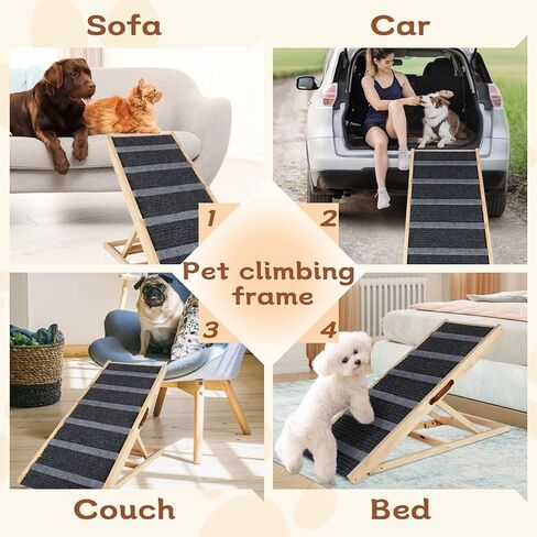 منحدر للكلاب، منحدرات للكلاب الكبيرة، منحدرات أمان للكلاب الصغيرة والكبيرة، بطول 46.4 بوصة و6 ارتفاعات قابلة للتعديل من 12.6 إلى 25.6 بوصة للسيارة والسرير والأريكة والأريكة 200 رطل in Kuwait