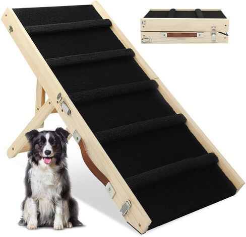 YORWHIN Dog Ramp Portable Folding,39.4" Long Dog Stairs Pet Ramp 5 Adjustable 11.8" to 26.7" Non-Slip Truck Car Ramp Stairs Step Ladder for Pet Car Bed Couch Sofa (Black) in Saudi Arabia