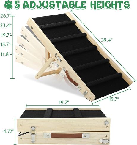 YORWHIN Dog Ramp Portable Folding,39.4" Long Dog Stairs Pet Ramp 5 Adjustable 11.8" to 26.7" Non-Slip Truck Car Ramp Stairs Step Ladder for Pet Car Bed Couch Sofa (Black) in Saudi Arabia
