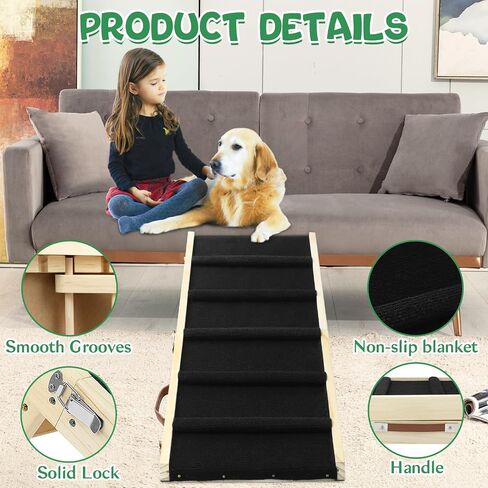 YORWHIN Dog Ramp Portable Folding,39.4" Long Dog Stairs Pet Ramp 5 Adjustable 11.8" to 26.7" Non-Slip Truck Car Ramp Stairs Step Ladder for Pet Car Bed Couch Sofa (Black) in Saudi Arabia