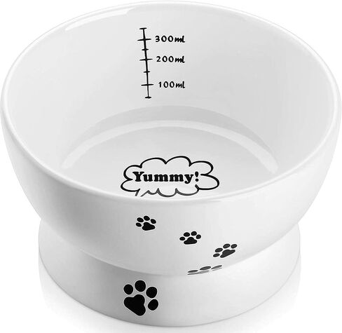 Y YHY Cat Bowl, 15 Ounce Cat Water Bowl, Raised Ceramic Cat Food Bowl, Elevated Cat Dog Dish No Spill, Pet Bowls for Cats or Small Dogs, Anti Vomiting, Measurable, White in Saudi Arabia