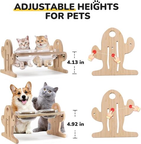 كتاب الشعر كيهتس اوعية مرتفعة للقطط على شكل صبار مائلة للحيوانات الاليفة مع وعاءين زجاجيين وسجادة غير قابلة للانزلاق للطعام والماء للقطط والكلاب الصغيرة .. in Kuwait