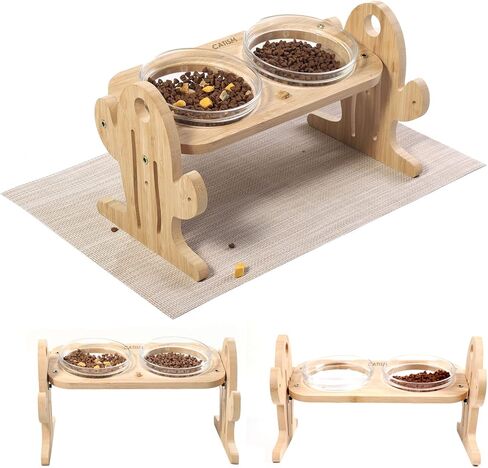 كتاب الشعر كيهتس اوعية مرتفعة للقطط على شكل صبار مائلة للحيوانات الاليفة مع وعاءين زجاجيين وسجادة غير قابلة للانزلاق للطعام والماء للقطط والكلاب الصغيرة .. in Kuwait