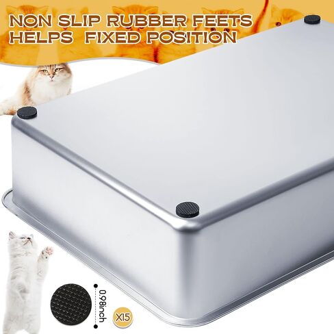 2 Set Stainless Steel Litter Box for Cat with 2 Pcs Cat Litter Scoops 15 Pcs Non Slip Rubber Feet Non Stick Smooth Rabbit Litter Box High Sided Litter Box Litter Scooper with Holder (20 x 13.8 x 8 In) in Saudi Arabia
