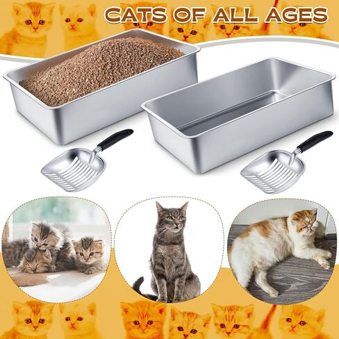 2 Set Stainless Steel Litter Box for Cat with 2 Pcs Cat Litter Scoops 15 Pcs Non Slip Rubber Feet Non Stick Smooth Rabbit Litter Box High Sided Litter Box Litter Scooper with Holder (20 x 13.8 x 8 In) in Saudi Arabia