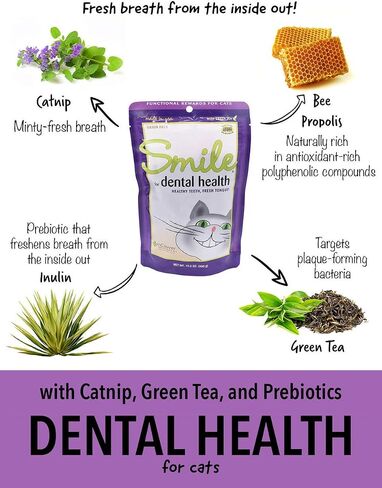 In Clover Smile Daily Dental Health Soft Chews for Cats, Support Healthy Teeth and Fresh Tongue with Catnip and Green Tea, Prebiotics, and Chlorophyll for Fresh Breath, 10.5 oz in Saudi Arabia