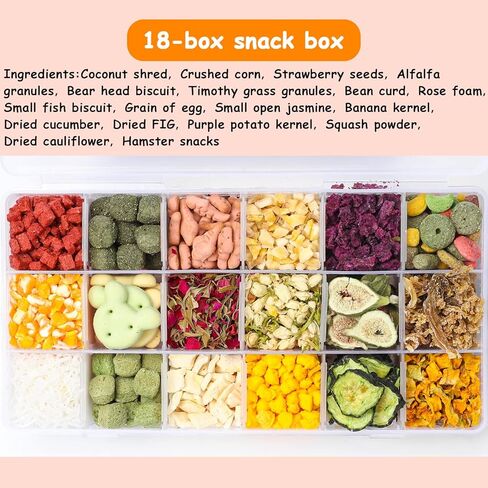 HGPOKLVT 18 نوعًا من حلوى الهامستر، ووجبات خفيفة للمضغ والتسنين للحيوانات الأليفة الصغيرة، مجموعة متنوعة من النباتات الطبيعية مع كمية معتدلة من البروتين النباتي (18-M) in Kuwait