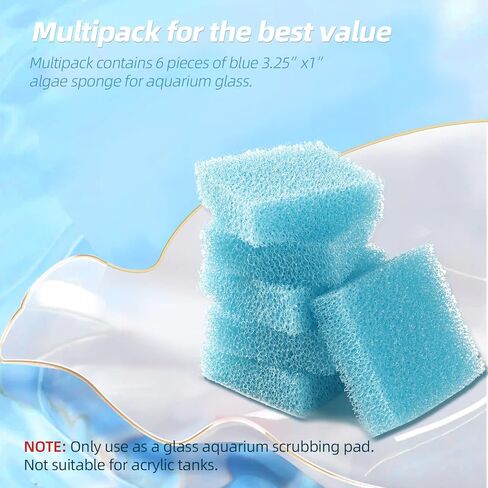 (6-Pack) 3.25x3.25x1 Aquarium Glass Cleaner Sponge Scrubber Scrapes, Cleaning Tool for Fish Tanks in Saudi Arabia