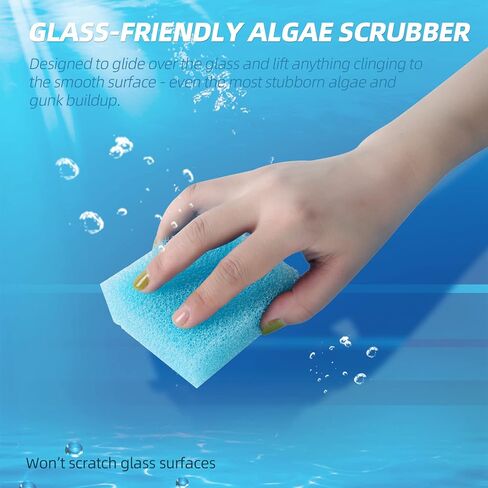 (6-Pack) 3.25x3.25x1 Aquarium Glass Cleaner Sponge Scrubber Scrapes, Cleaning Tool for Fish Tanks in Saudi Arabia